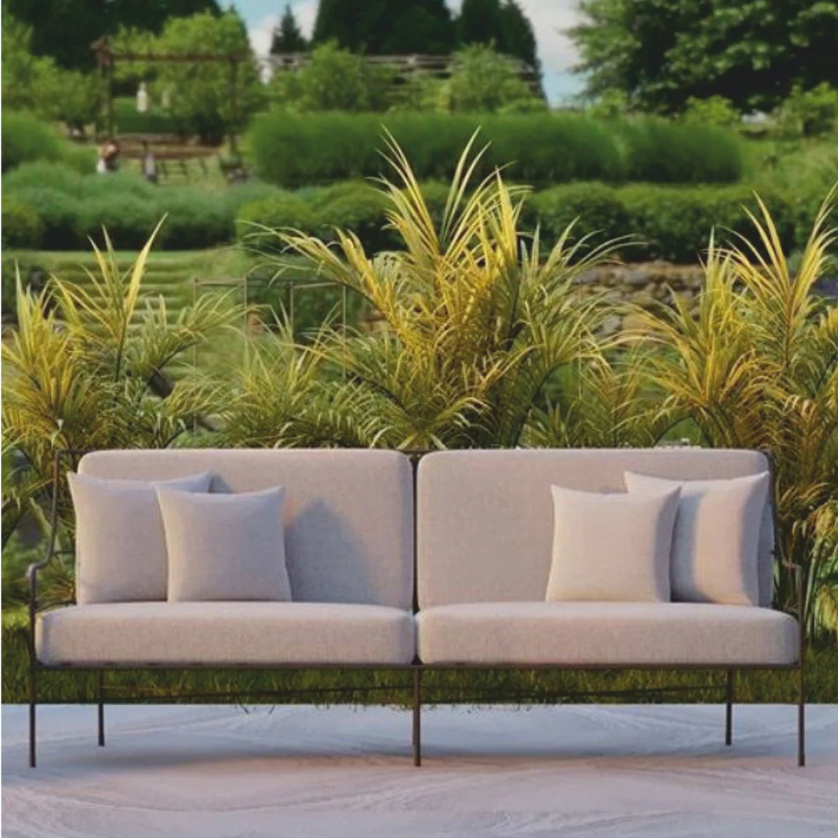 Casa Padrino sof¨¢ de lujo de hierro forjado negro / gris 210 cm - Sof¨¢ para hotel y jard¨ªn