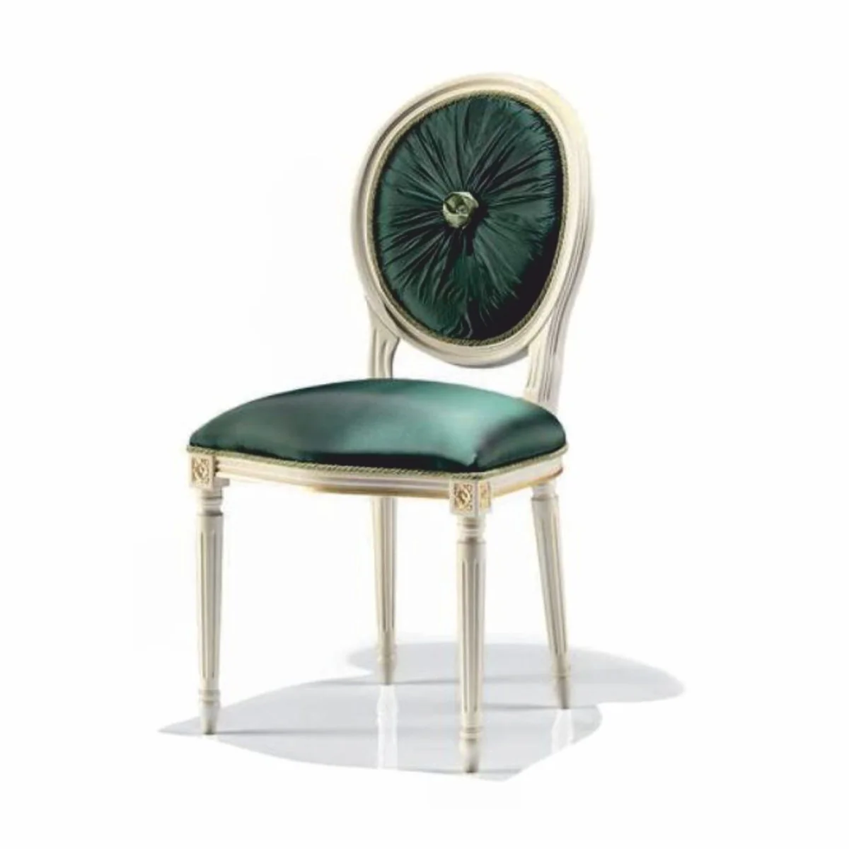 Casa Padrino Silla de Comedor Barroco de Lujo Verde / Blanco / Oro - Hecho en Italia