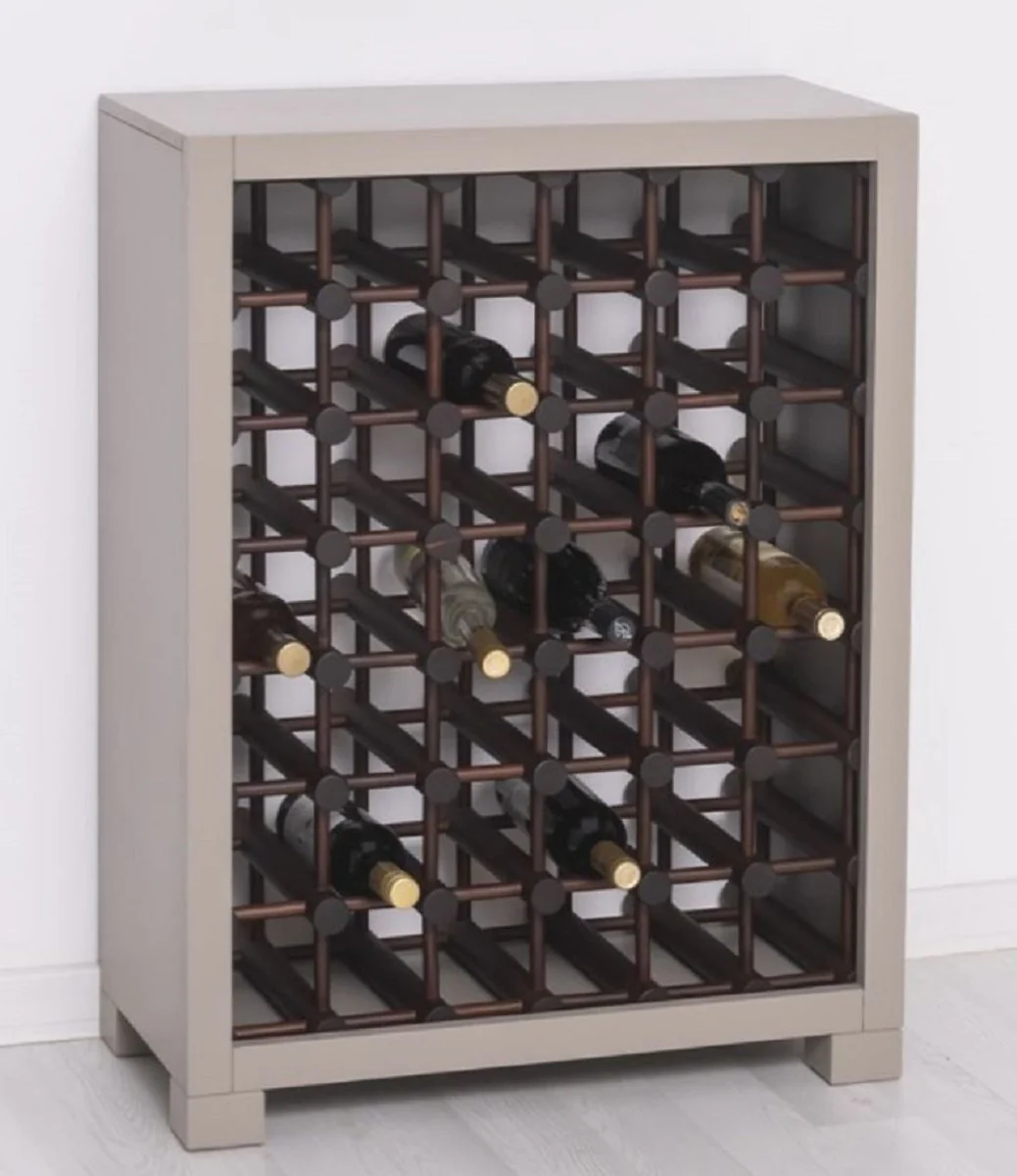 Casa Padrino armario de vino de madera maciza de estilo campestre gris / marr¨®n oscuro / negro 68 x 35 x A. 68 cm - Estante de vino de madera maciza estilo campestre - Mueble bar estilo campestre