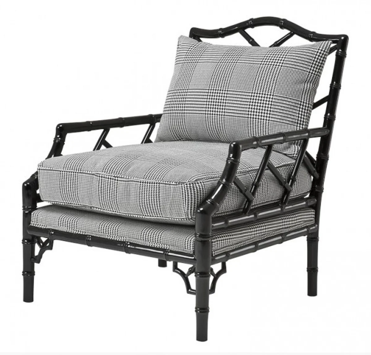 Casa Padrino luxury lounge chair Baroque Black / Grey Plaid Mod3 - Hotel Furniture