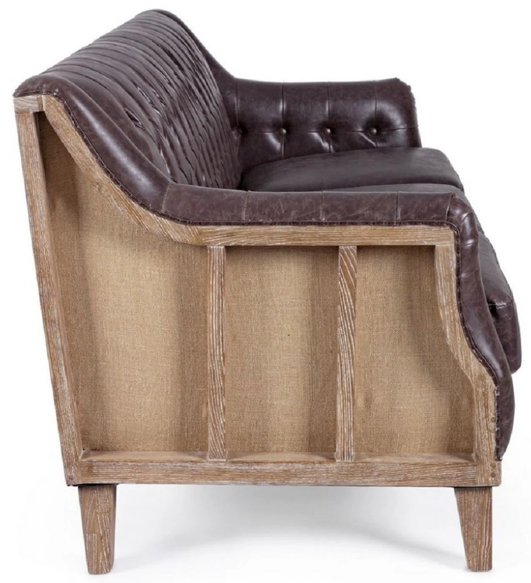 Casa Padrino sof¨¢ Chesterfield de lujo en cuero artificial marr¨®n oscuro / natural 194,5 x 85 x A. 85 cm - Sof¨¢ de sal¨®n - Muebles de sal¨®n - Muebles Chesterfield - Muebles de lujo