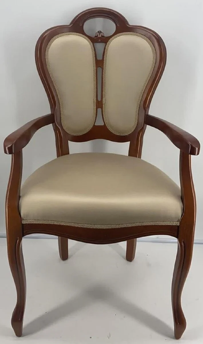 Casa Padrino silla de comedor Art Nouveau de lujo con reposabrazos oro / marr¨®n 57 x 43 x A. 105 cm - Silla tapizada de madera maciza - Muebles de Comedor Art Nouveau