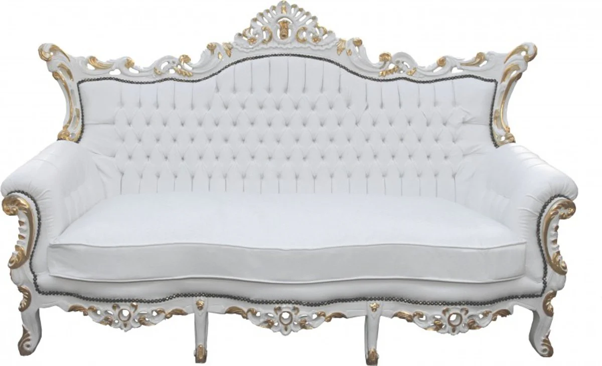 Casa Padrino Baroque 3-seater sofa Master White / Gold Mod2 - Antique Furniture - Limited Edition