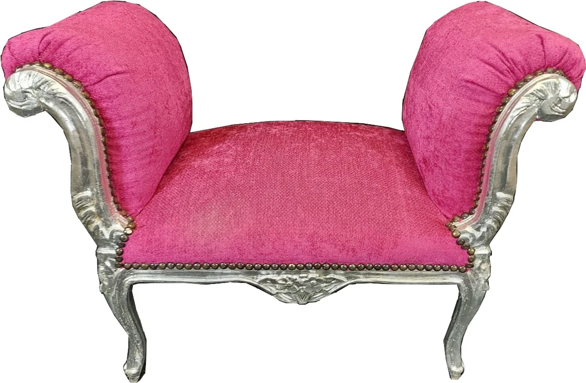 Casa Padrino taburete barroco rosa / plata - Taburete de estilo antiguo - Taburete de estilo barroco - Muebles de sal¨®n de estilo barroco - Muebles de estilo barroco - Muebles barrocos