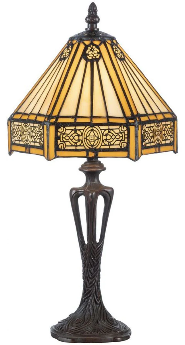 Casa Padrino Lámpara de Mesa Tiffany de Lujo Amarillo / Negro 20 x 20 x A. 40 cm - Elegante Lámpara de Escritorio - Accesorios Deco