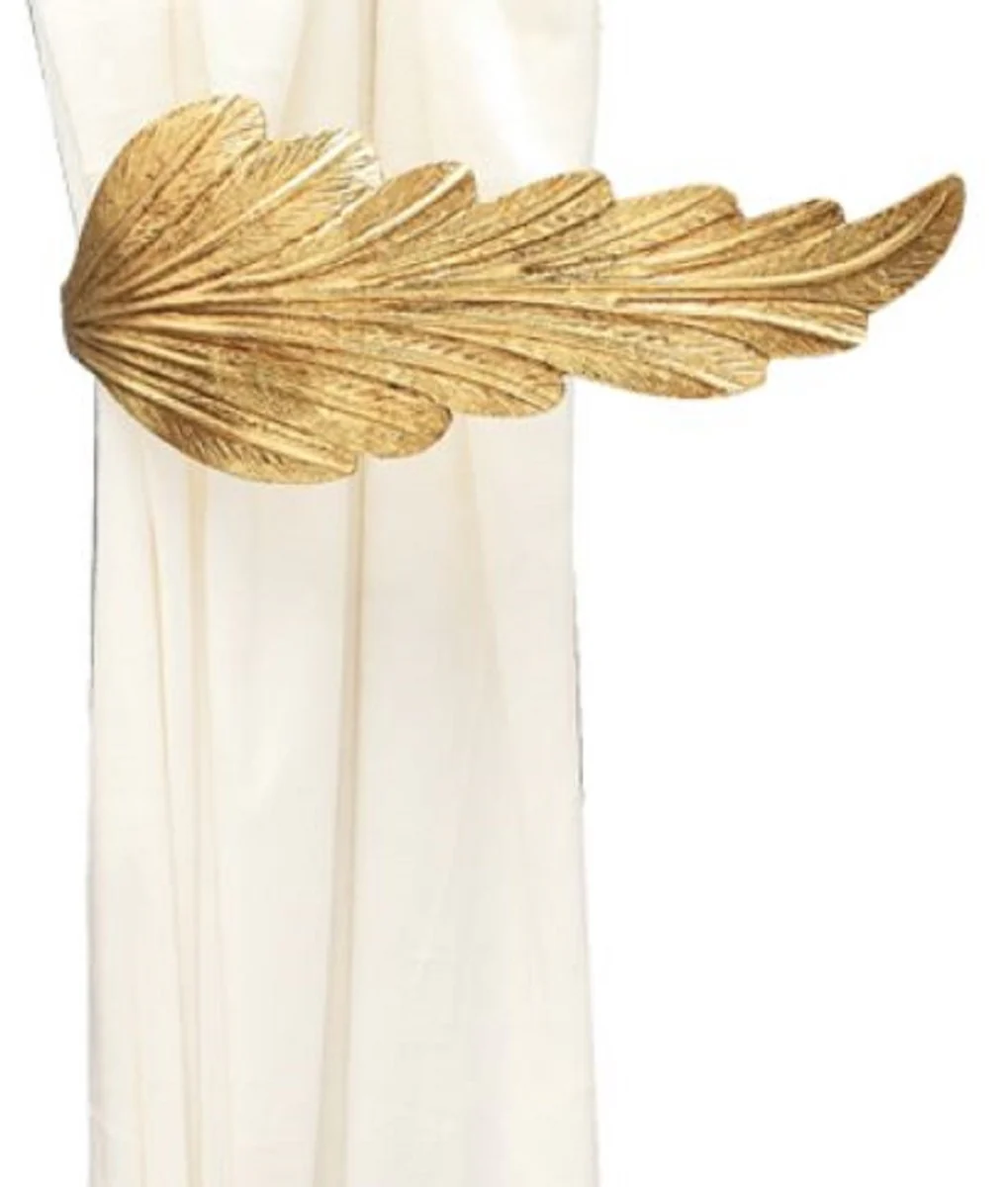 Casa Padrino soporte de cortina de lujo oro 33 x 16 x A. 14 cm - Elegante soporte de cortina de lat¨®n en forma de hoja - Accesorios decorativos de lujo