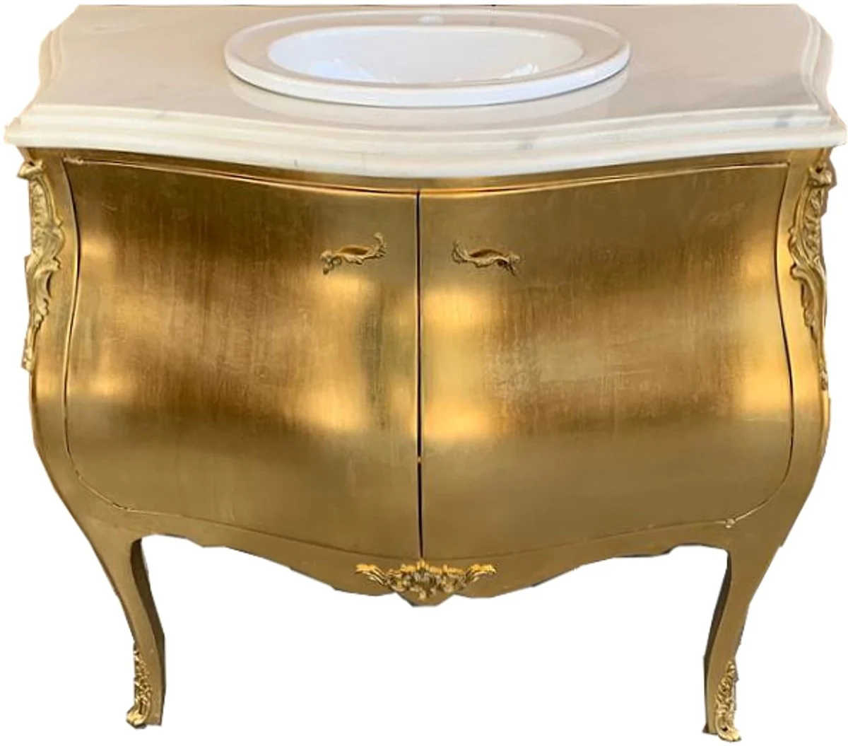 Tocador de lavabo barroco de lujo Casa Padrino dorado con encimera de mármol - muebles de baño barrocos de lujo