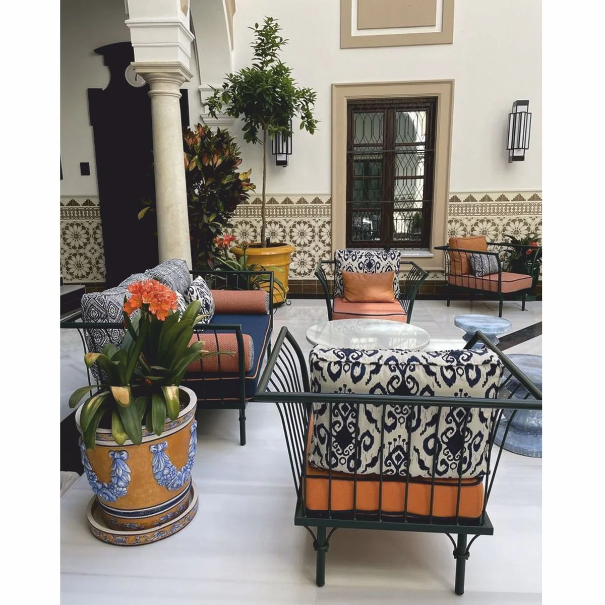 Casa Padrino maceta barroco de lujo de cer¨¢mica beige / azul / blanco ? 53 x A. 54 cm