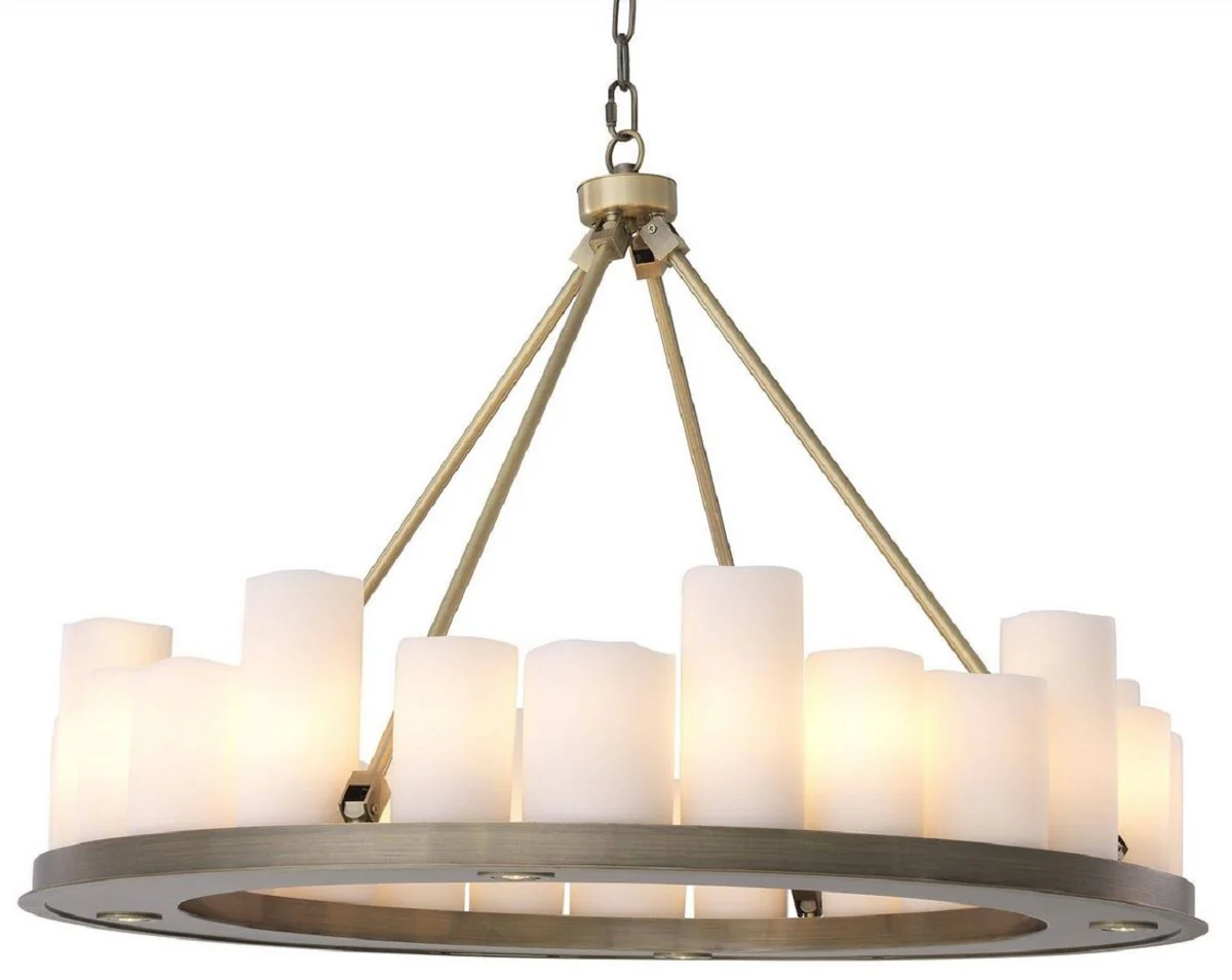 Casa Padrino lámpara de araña LED de lujo latón / blanco Ø 90 x A. 65 cm - Lámpara de araña redonda moderna con control remoto - Calidad de Lujo