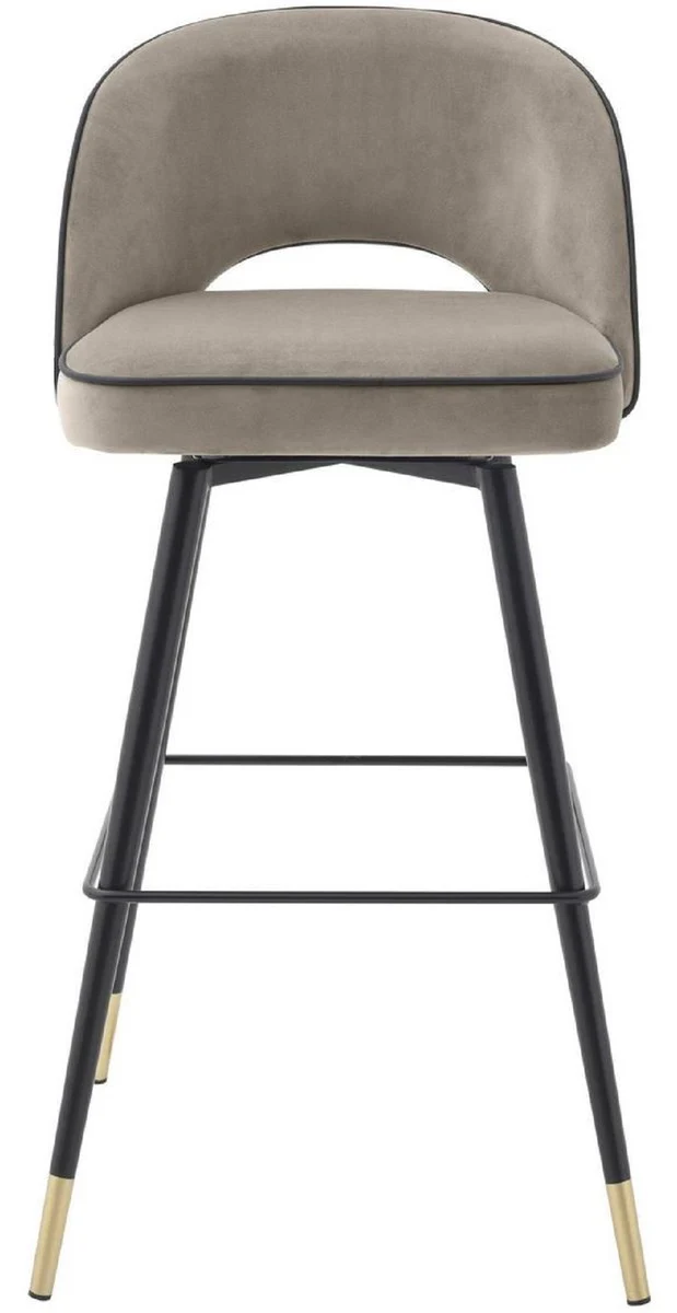 Casa Padrino conjunto de sillas de bar de lujo greige / negro / lat¨®n 51 x 52 x A. 103 cm - Taburetes de bar con asiento giratorio y tela de terciopelo noble - Muebles de Bar de Lujo