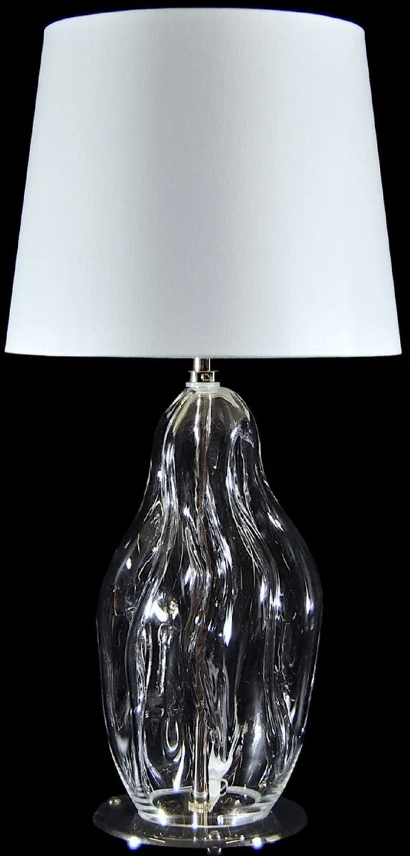 Casa Padrino lámpara de mesa de lujo transparente / plata / blanco Ø 20 x A. 40 cm - Lámpara de escritorio de vidrio con pantalla redonda - Lámparas de mesa de lujo - Lámparas de escritorio de lujo