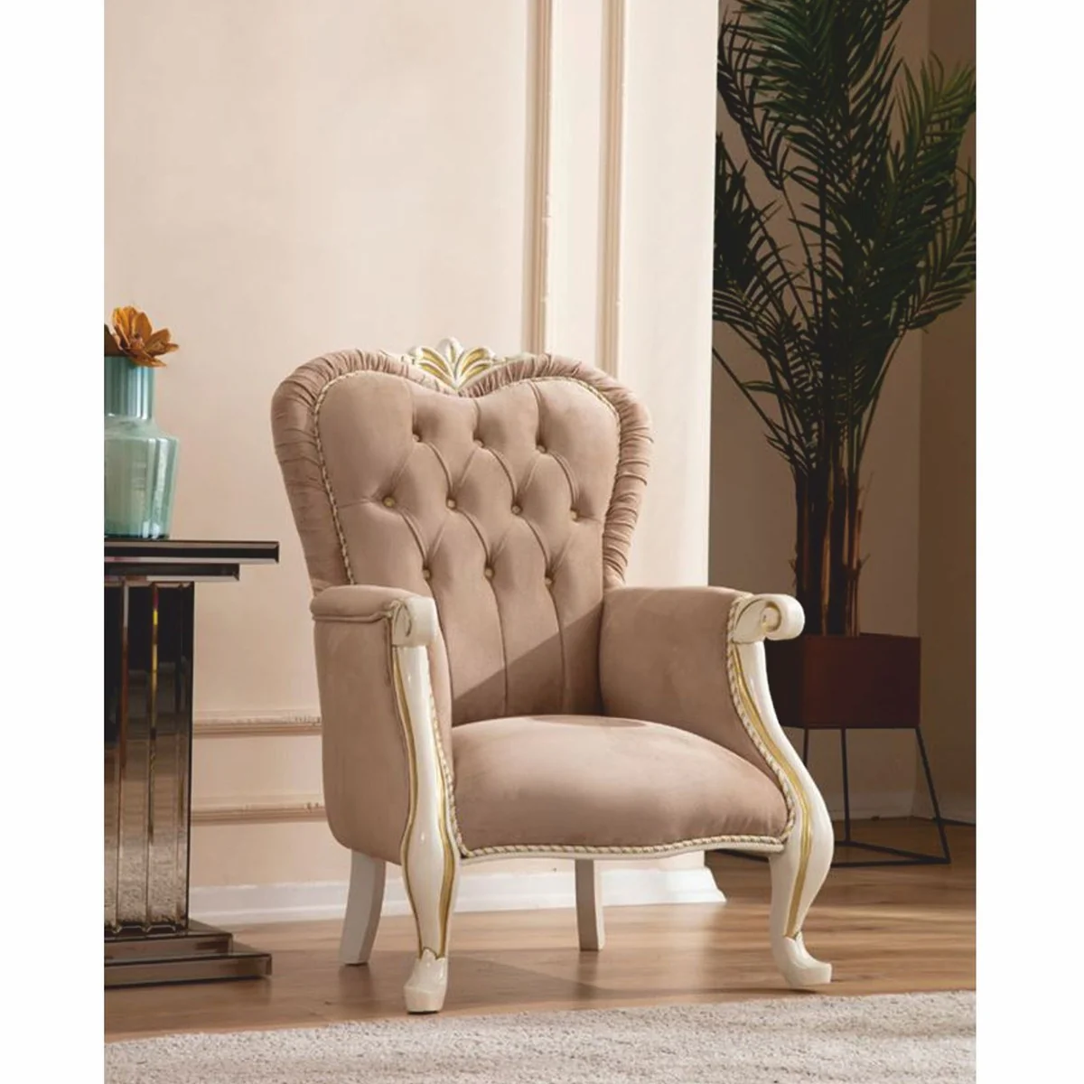 Casa Padrino sill¨®n de sal¨®n barroco de lujo marr¨®n claro / blanco / oro - Muebles estilo barroco