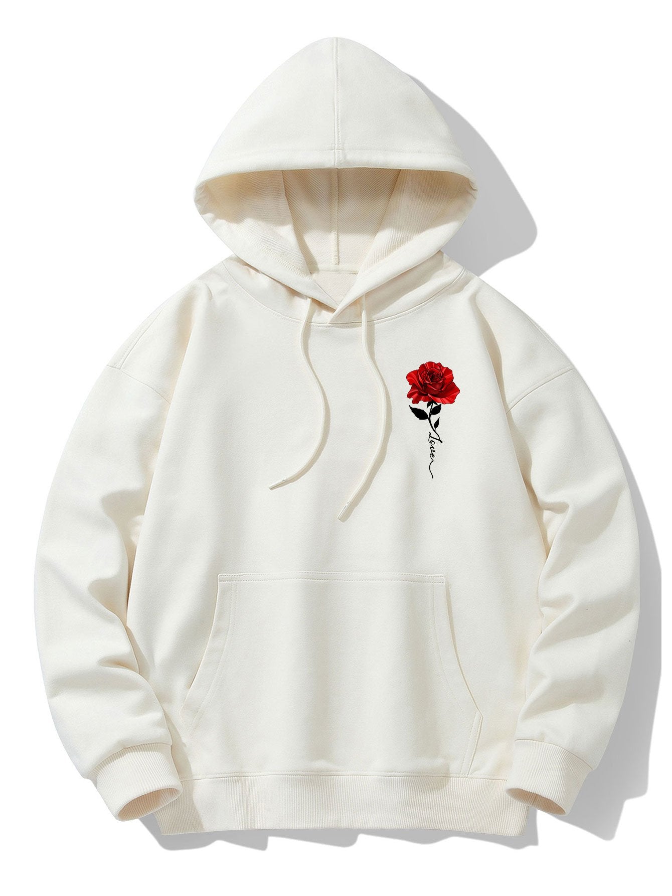 Rose Print Cotton Blend Hoodie & Jogger Pants