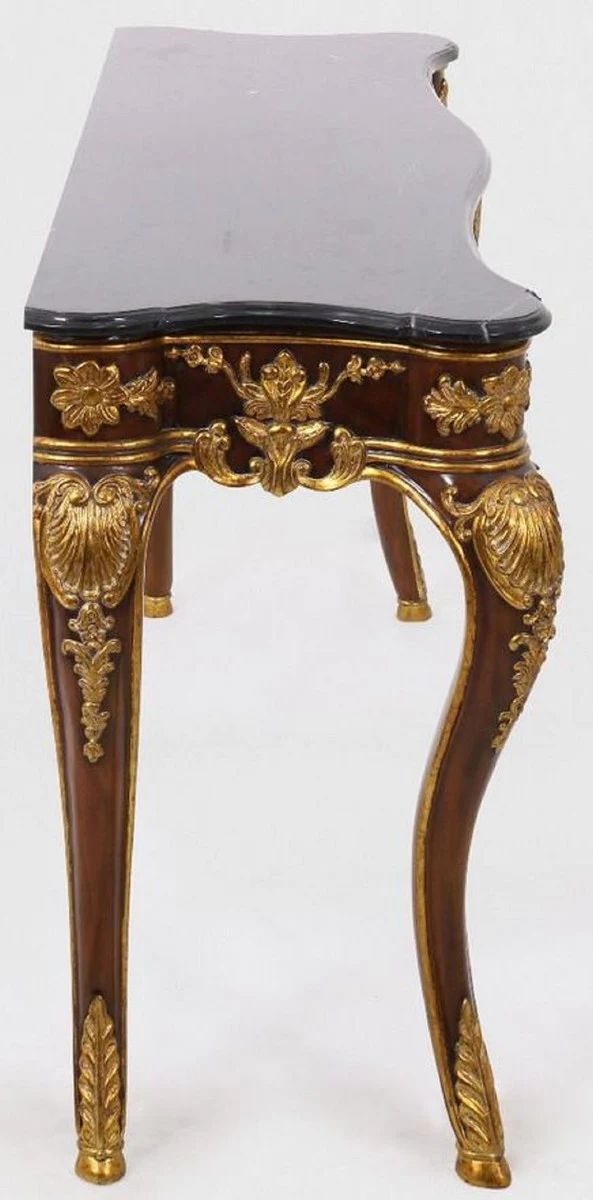 Casa Padrino consola barroco de lujo marr¨®n oscuro / oro / negro 155 x 45 x A. 80 cm - Consola de caoba con decoraciones nobles y tapa de m¨¢rmol - Muebles de estilo barroco