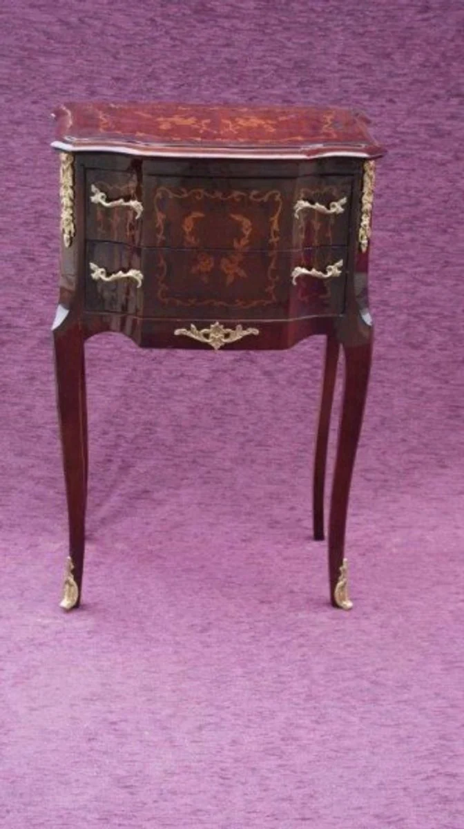 Casa Padrino Baroque chest of drawers with 2 drawers inlaid Brown H 79 cm, W 52 cm - Model Mahogany - bedside table