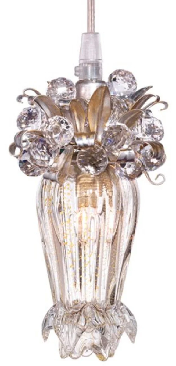 Casa Padrino lámpara de araña LED de lujo plata / oro Ø 10 x A. 19 cm - Lámpara de araña de cristal moderna con cristal Swarovski - Calidad de Lujo