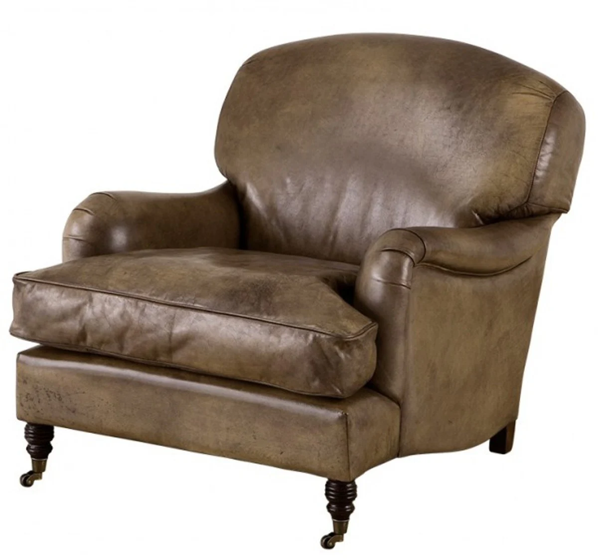 Chesterfield Luxury Real leather wing chair Vintage Leather Olive Casa Padrino - Club Chairs
