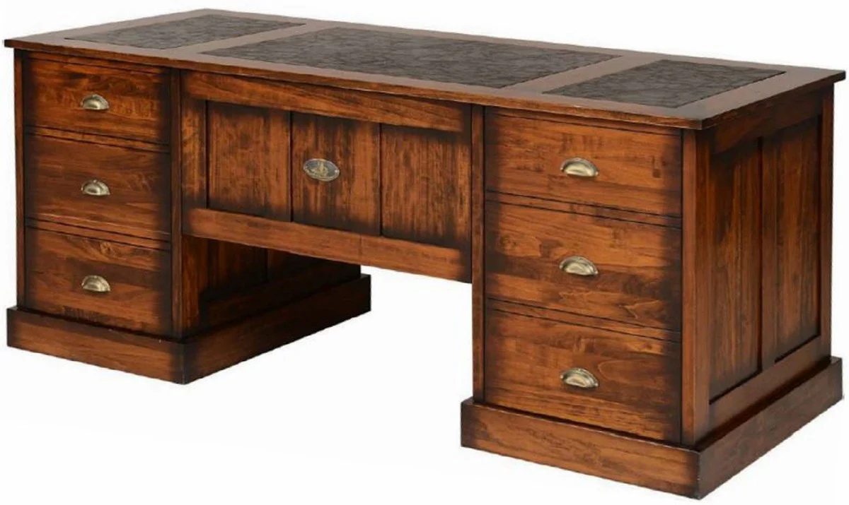Casa Padrino escritorio de estilo vintage de lujo marr¨®n 180 x 80 x A. 78,5 cm - Mesa de oficina con 12 cajones - Muebles de oficina estilo vintage - Muebles de oficina de madera maciza de lujo