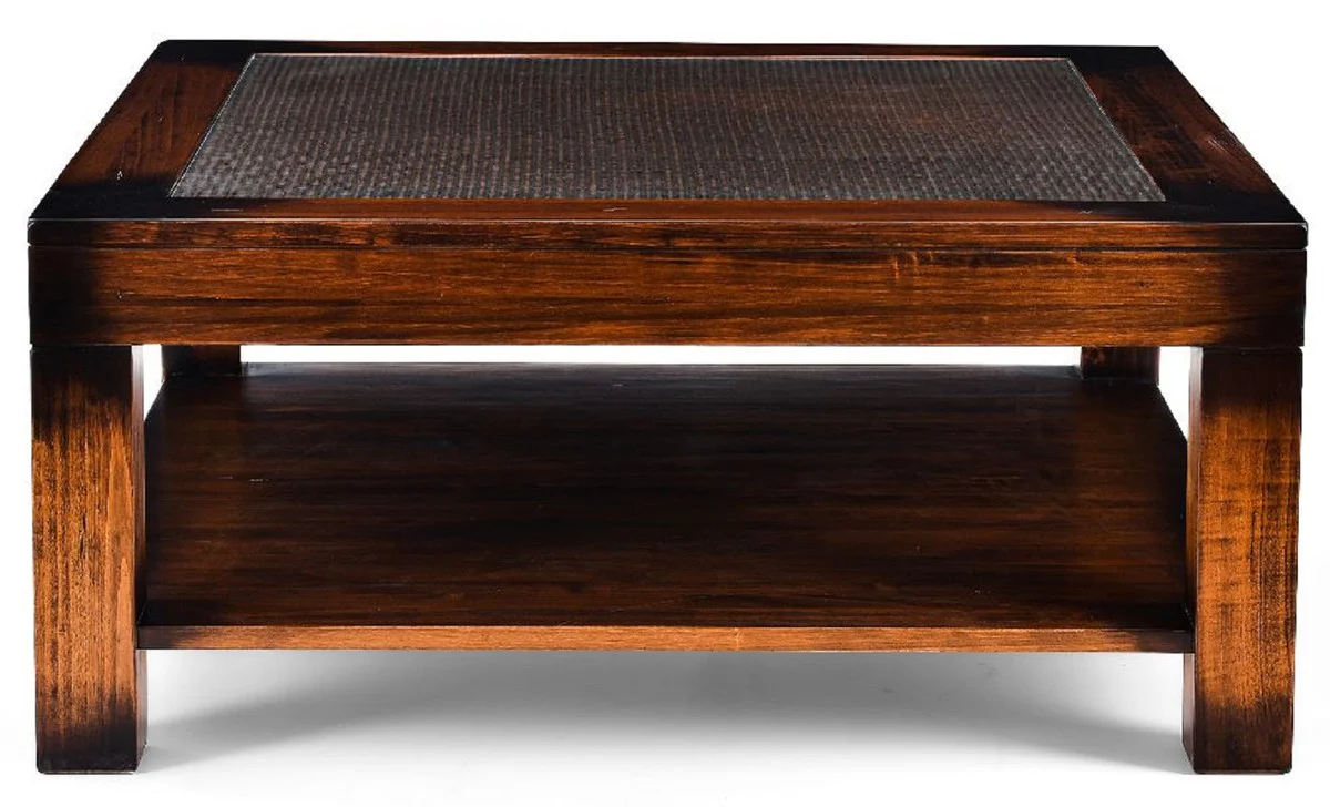 Casa Padrino mesa de centro de estilo vintage de lujo marr¨®n 100 x 100 x A. 45,5 cm - Mesa de sal¨®n cuadrada de madera maciza con tapa de vidrio - Muebles de estilo vintage - Muebles de lujo