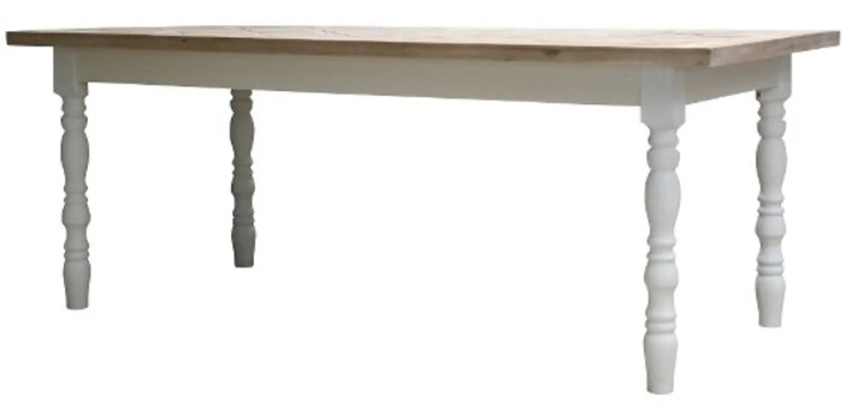Casa Padrino country style dining table white / natural 200 x 90 x H. 75 cm - Country Style Dining Room Furniture