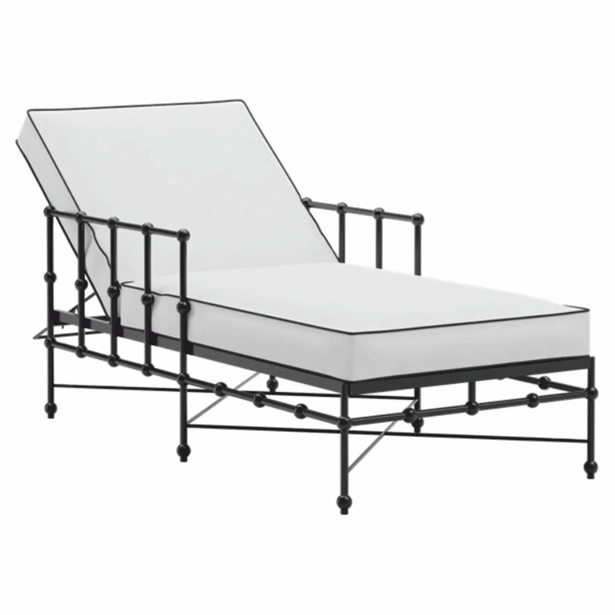 Casa Padrino Tumbona de Jard¨ªn de Lujo con Reposabrazos Blanco / Negro 198 cm - Muebles de Hotel y Jard¨ªn