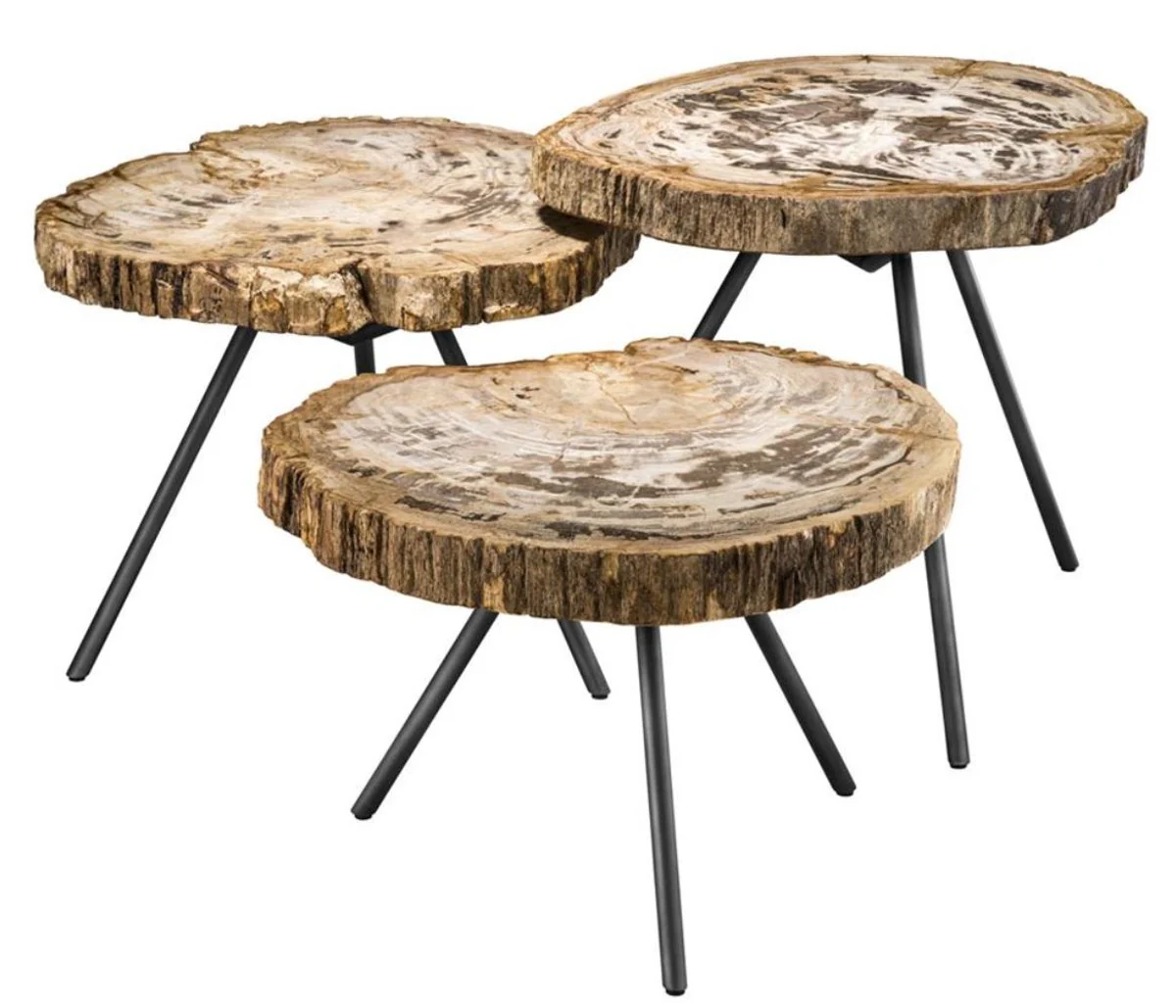 Casa Padrino mesa de centro de lujo de 3 muebles marrón / rojo - Muebles de Salón