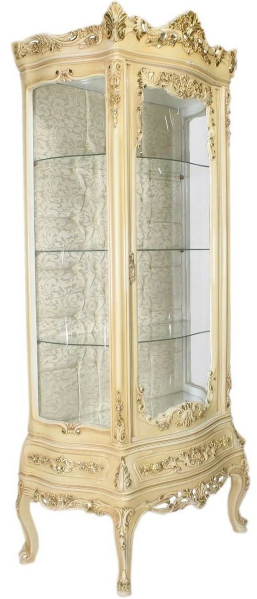 Casa Padrino vitrina barroco crema 80 x 40 x A. 200 cm - Vitrina barroco adornada con puerta de vidrio y hermosas decoraciones - Muebles Barrocos