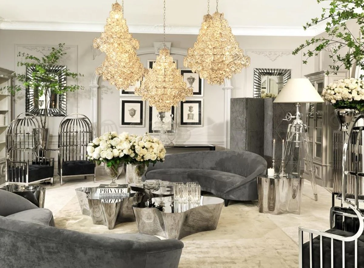 Casa Padrino sof¨¢ de dise?o de color gris claro 245 x 87 x H. 79 cm - instalaci¨®n de hotel de lujo