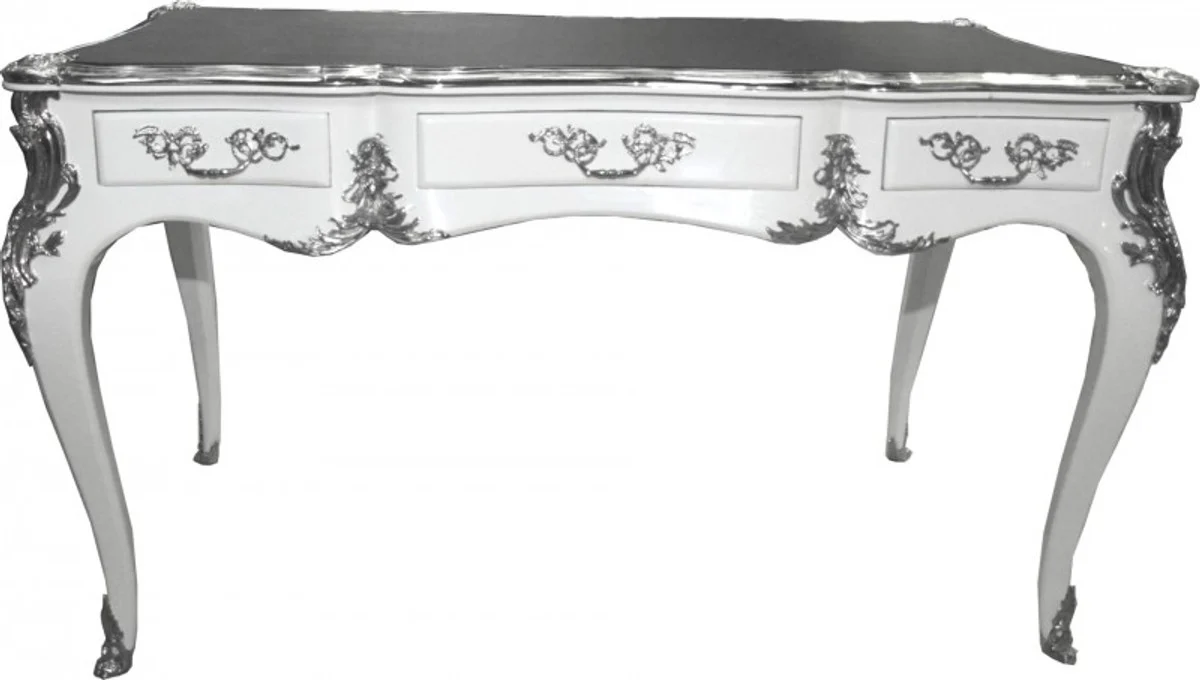 Casa Padrino luxury baroque desk white high gloss silver