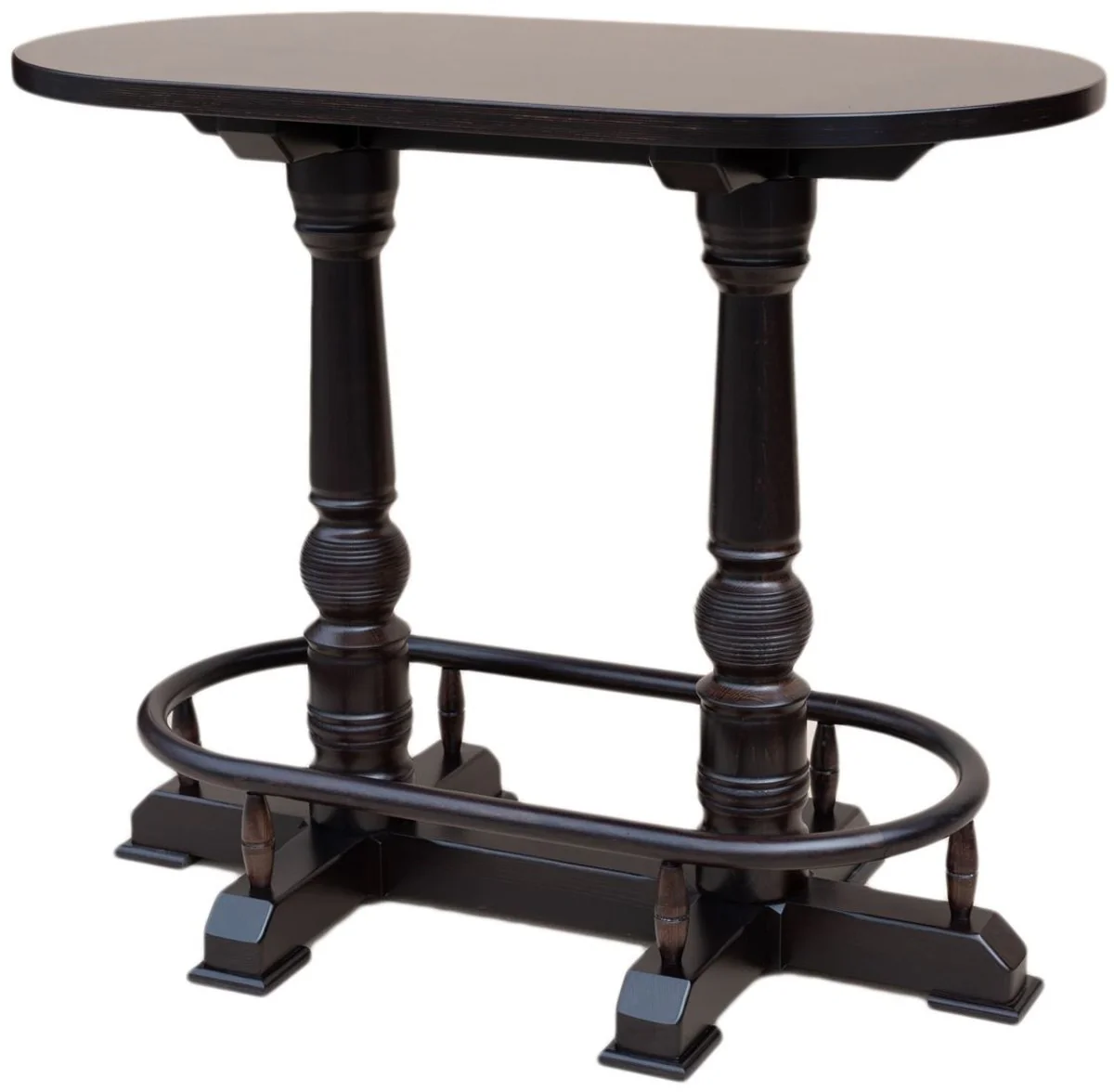 Casa Padrino mesa de bar de lujo con reposapiés marrón oscuro 135 x 75 x A. 110 cm - Mesa ovalada de madera maciza - Muebles madera maciza - Mobiliario de bar - Mobiliario de gastronomía