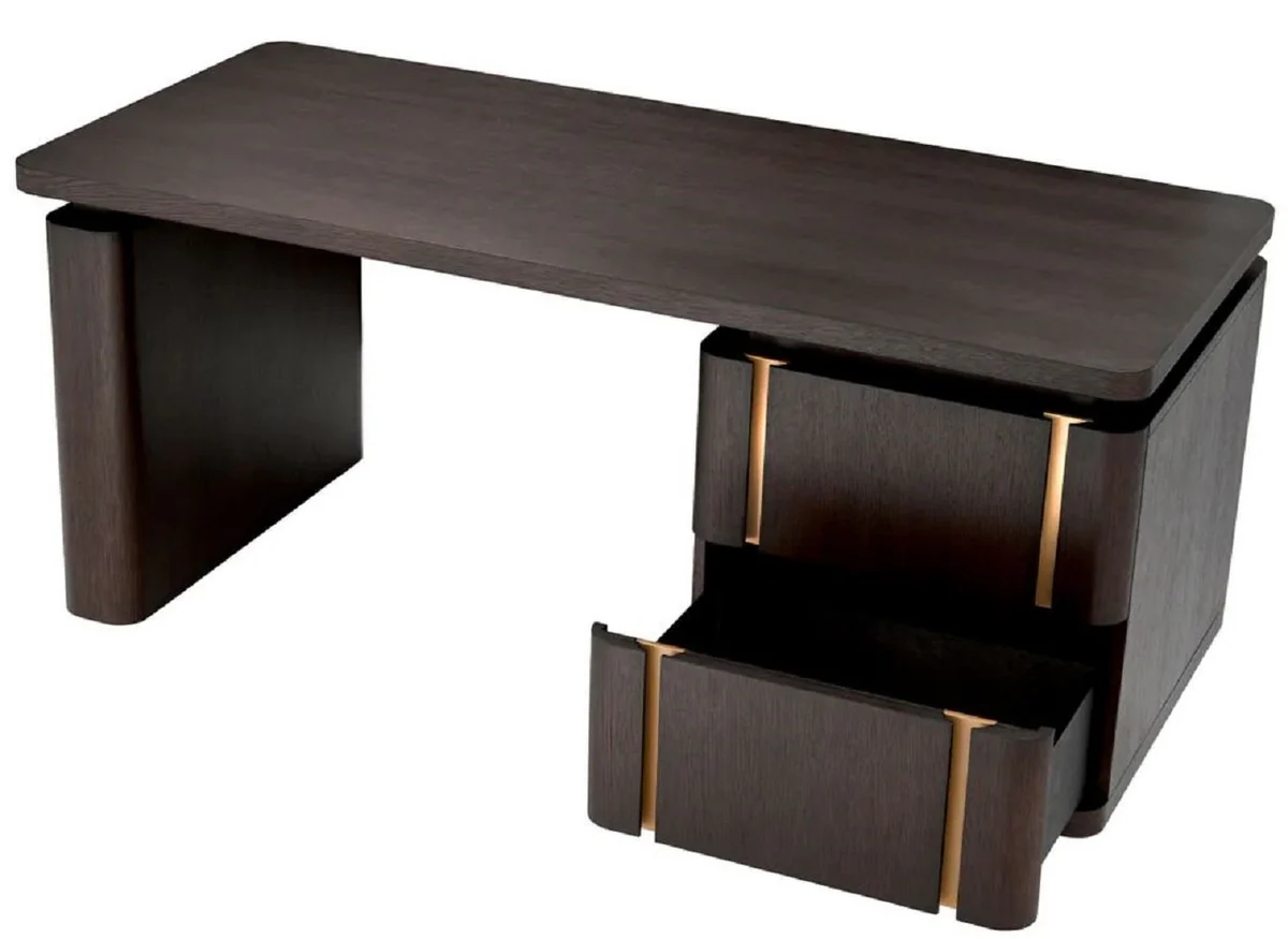 Casa Padrino escritorio de madera maciza de lujo moka / lat¨®n 180 x 80 x A. 76 cm - Escritorio de oficina - Escritorio de computadora - Muebles de oficina - Muebles de lujo - Calidad de lujo