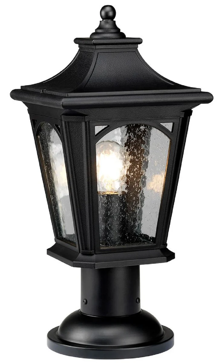 Casa Padrino lámpara de pedestal barroco negro Ø 21,6 x A. 47 cm - Resistente a la intemperie jardín terraza lámpara exterior linterna de jardín - Iluminación exterior nostálgica