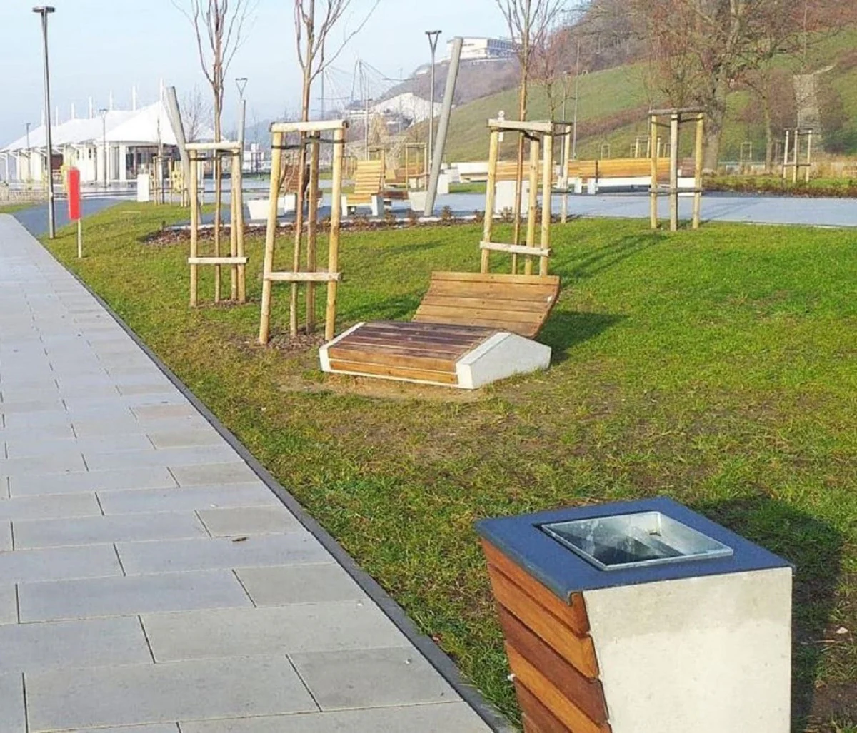 Casa Padrino papelera de parque marr¨®n / gris / plata A. 60 cm - Papelera urbana - Papelera de hormig¨®n