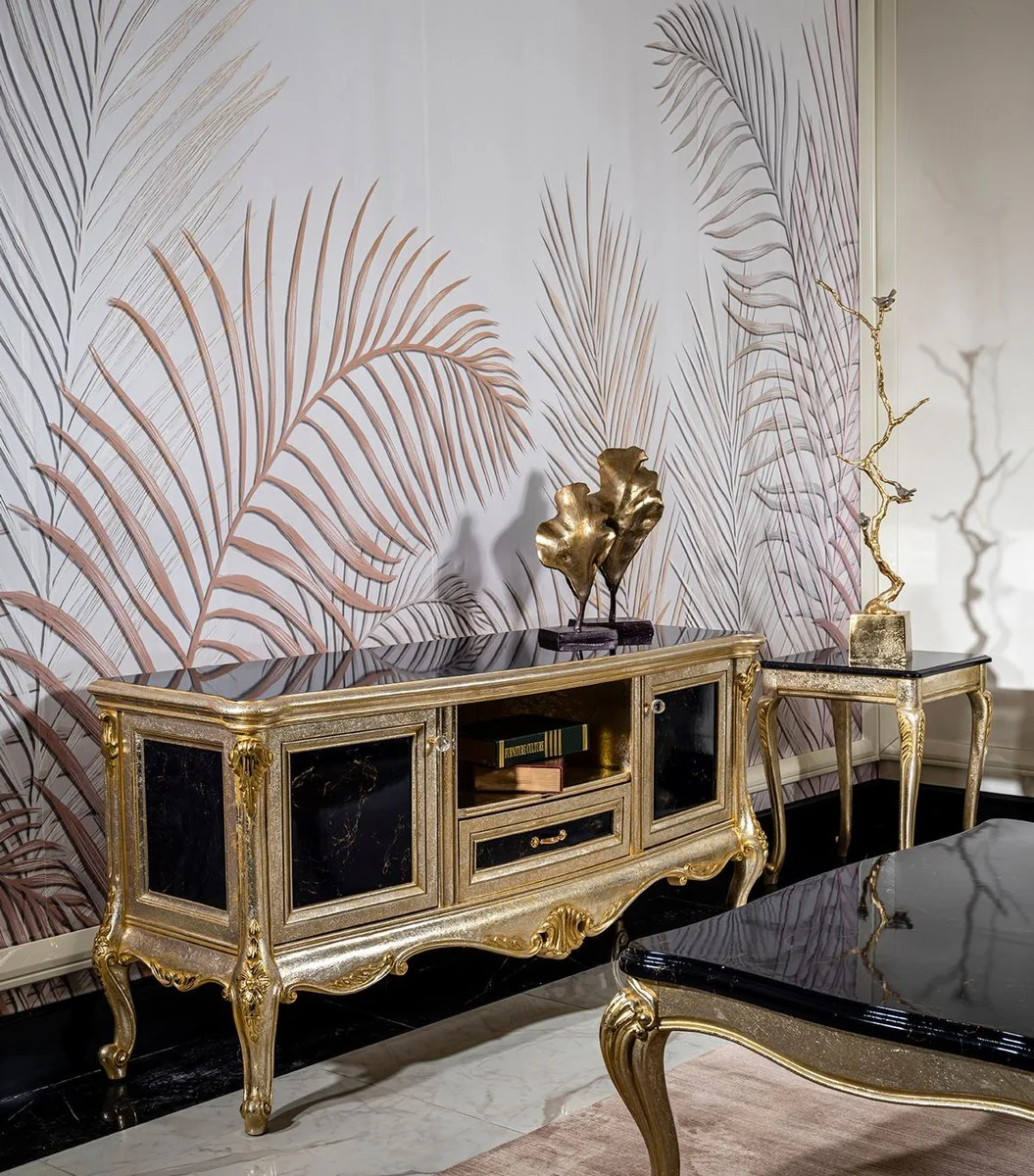 Casa Padrino mesa auxiliar barroco de lujo negro / plata / oro A. 60 cm - Muebles barrocos