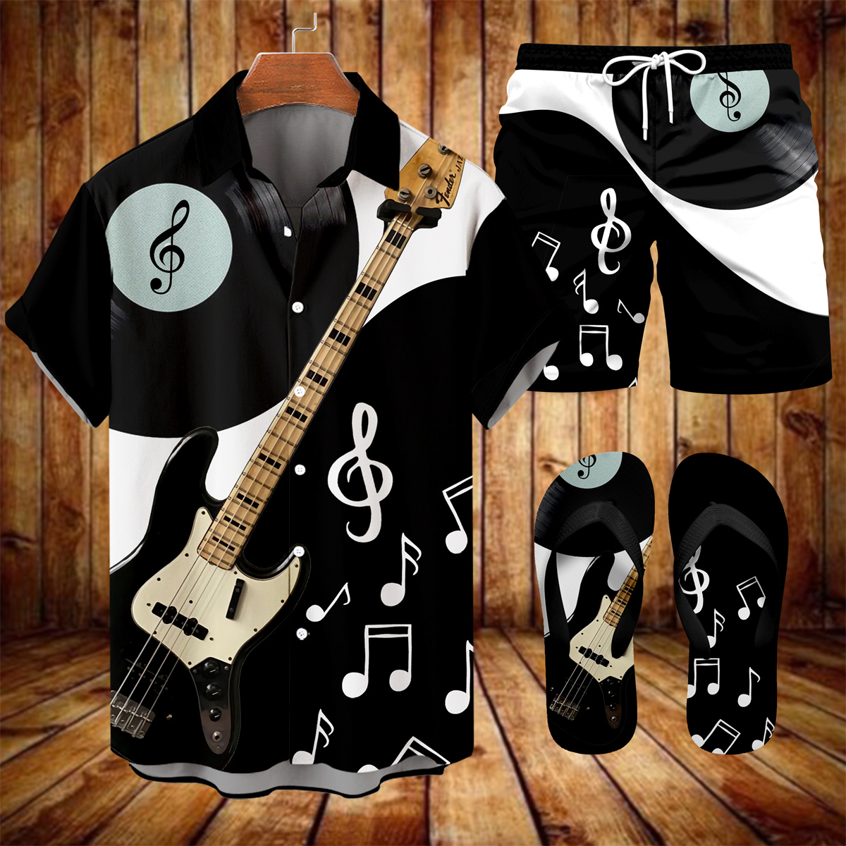 Suitmens Men's Tiki Party Hawaiian Vacation Print Three-Piece Set 024