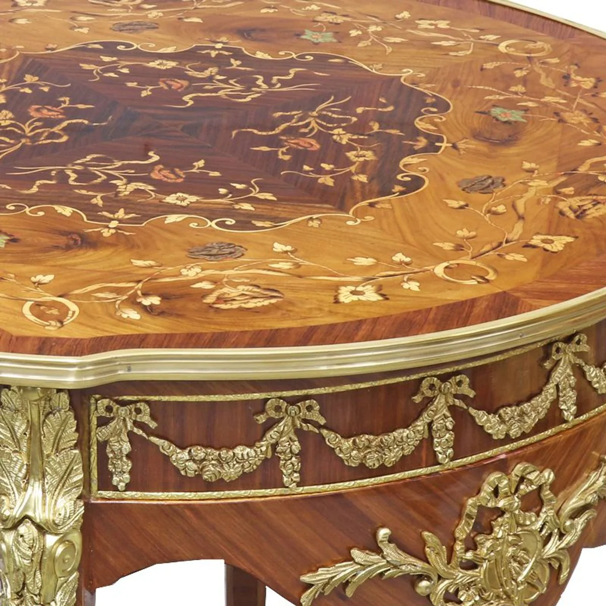 Casa Padrino Baroque Side Table Mahogany Incrustado / Oro H78 x 76 cm - Louis XVI Antique Style Table - Muebles