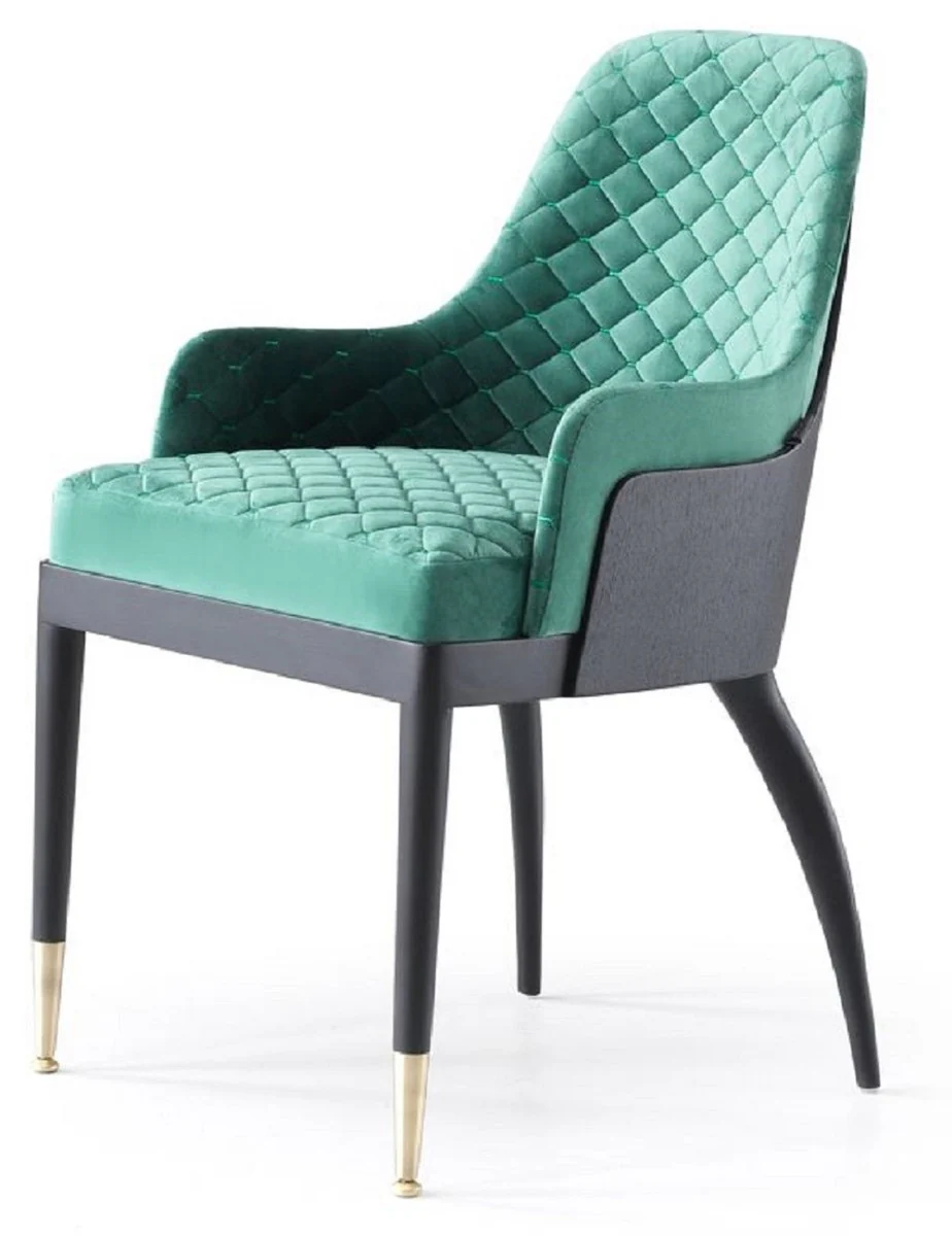 Casa Padrino Conjunto de Comedor de Lujo Verde / Negro / Lat¨®n - 1 Mesa de Comedor de Lujo & 8 Sillas de Comedor de Lujo - Muebles de Comedor - Muebles de Lujo - Colecci¨®n de Lujo