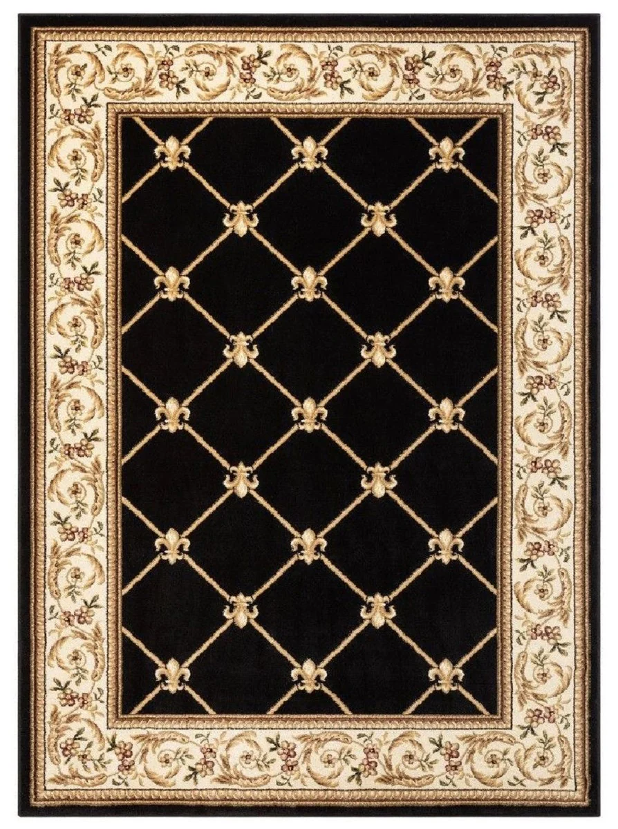 Casa Padrino Alfombra de Salón Barroco de Lujo Negro - Varios Tamaños