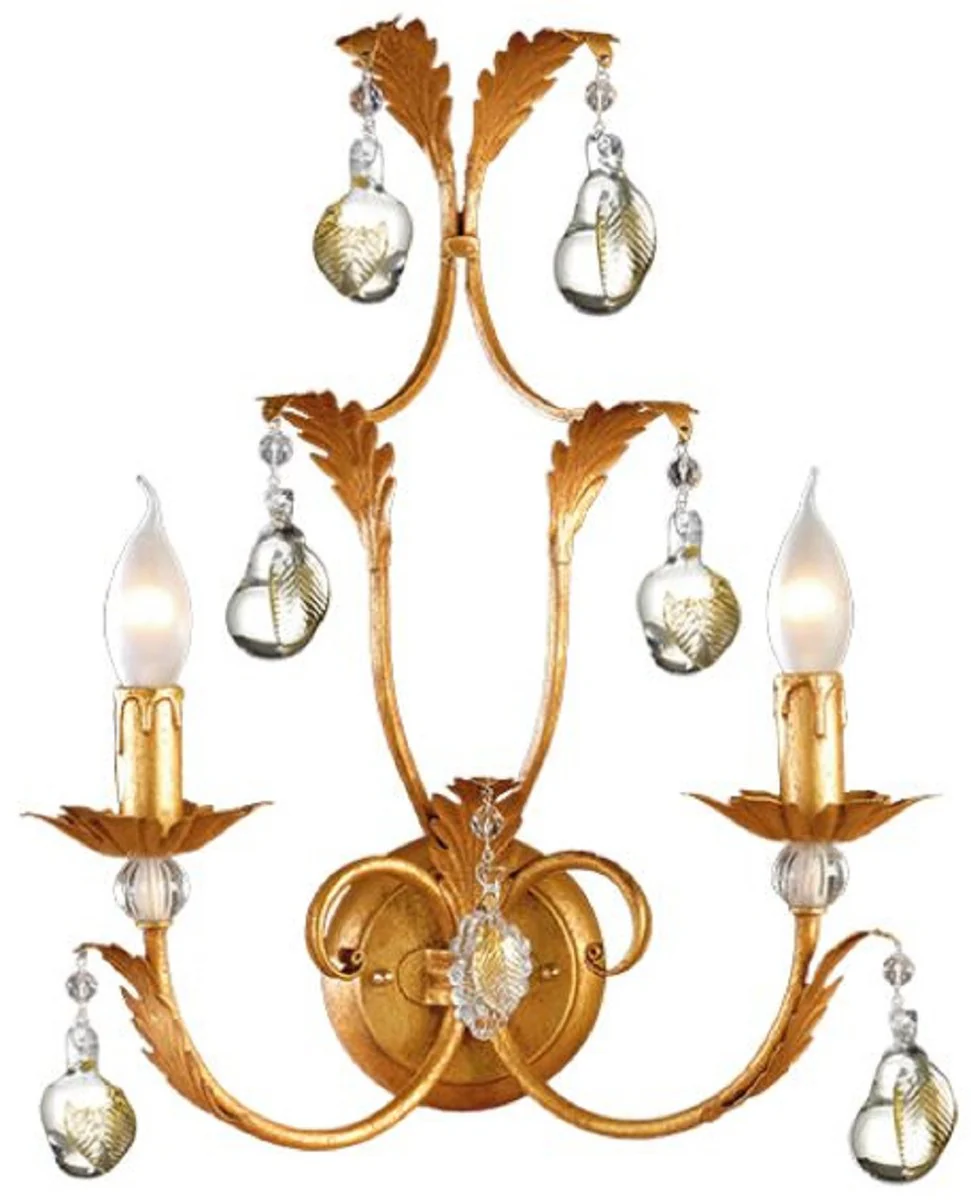 Casa Padrino lámpara de pared de cristal barroco de lujo oro antiguo 37 x 14 x A. 47 cm - Elegante lámpara de pared de metal con fino cristal de Murano - Luces Barrocos
