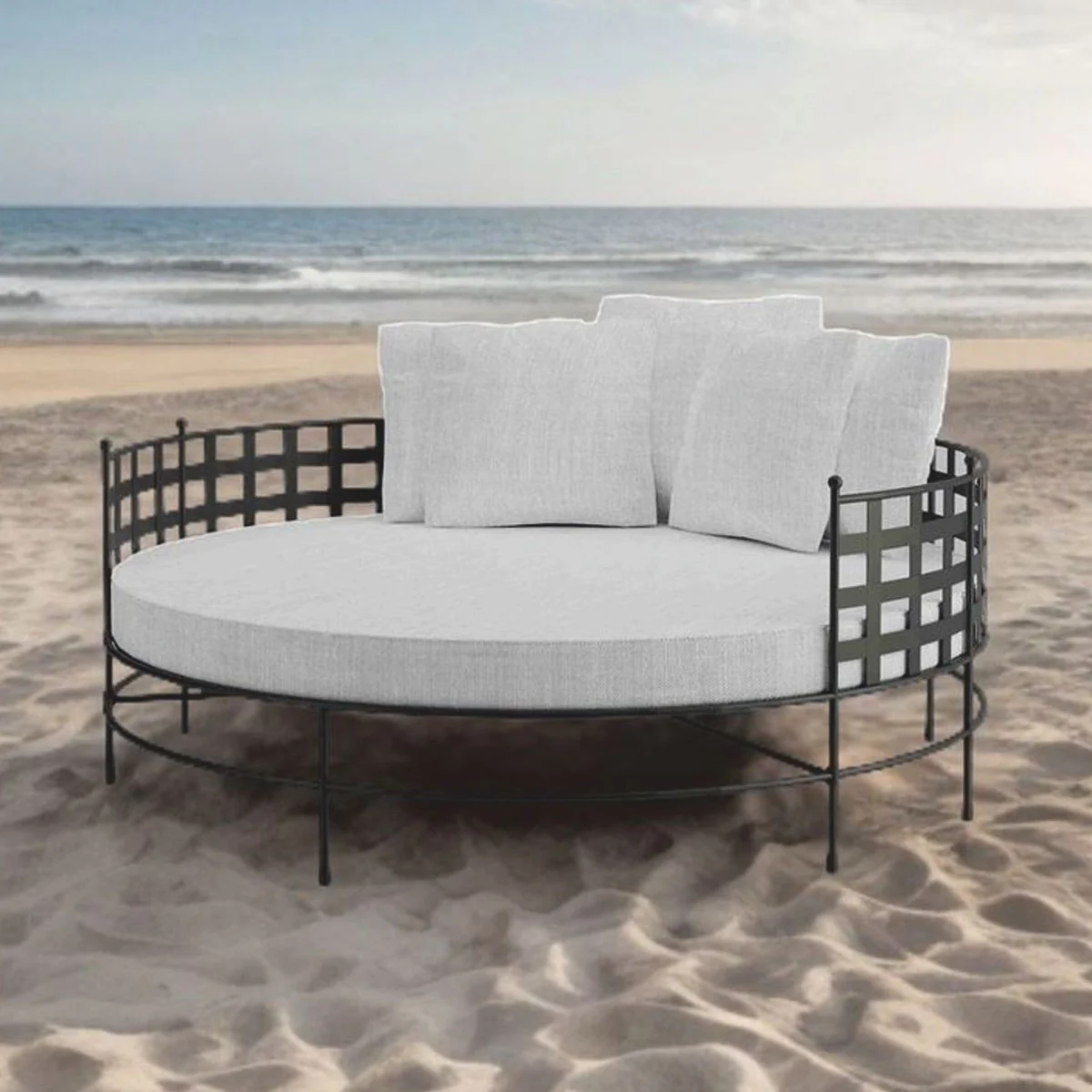 Casa Padrino Isla Tumbona de Lujo de Hierro Forjado Negro / Gris ? 170 cm - Muebles de Hotel y Jard¨ªn