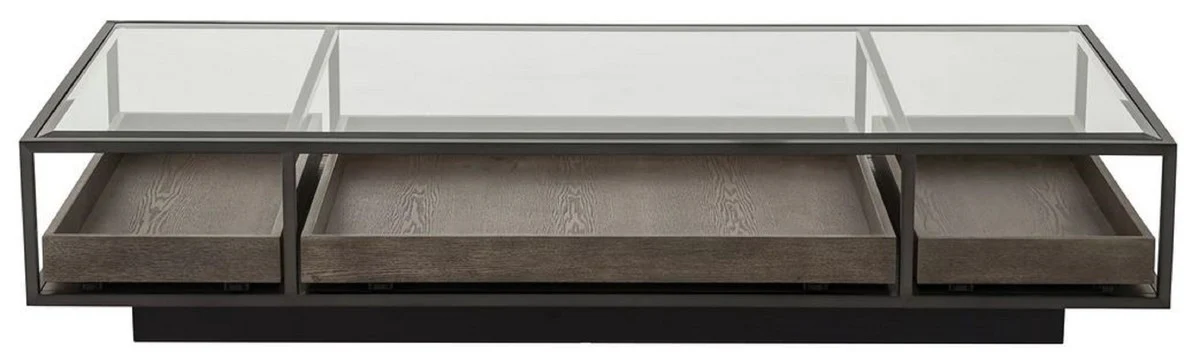 Casa Padrino mesa de centro de lujo bronce / gris 180 x 90 x A. 37 cm - Mesa de sal¨®n rectangular con tapa de vidrio - Muebles de Sal¨®n - Muebles de Lujo