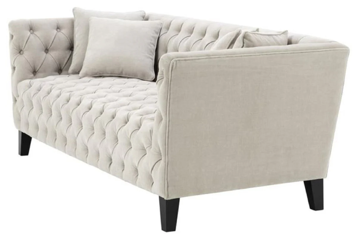 Casa Padrino Sofá Chesterfield de la Sala de Estar de Lujo con 4 Cojines Arena / Negro 217 x 92 x H. 78 cm - Muebles de Lujo