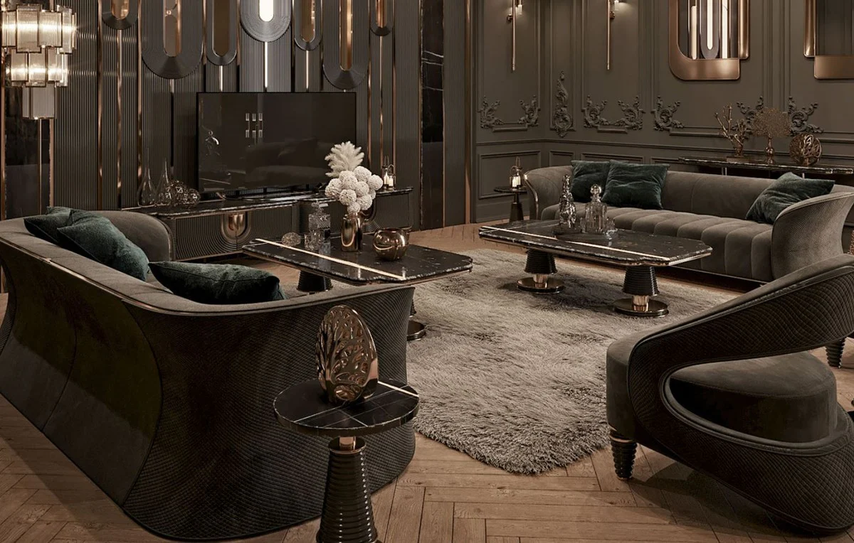 Casa Padrino sof¨¢ de lujo gris / oro 260 x 100 x A. 79 cm - Sof¨¢ de sal¨®n - Sof¨¢ de hotel - Muebles de sal¨®n - Muebles de hotel - Muebles de lujo - Interiores de sal¨®n - Interiores de lujo