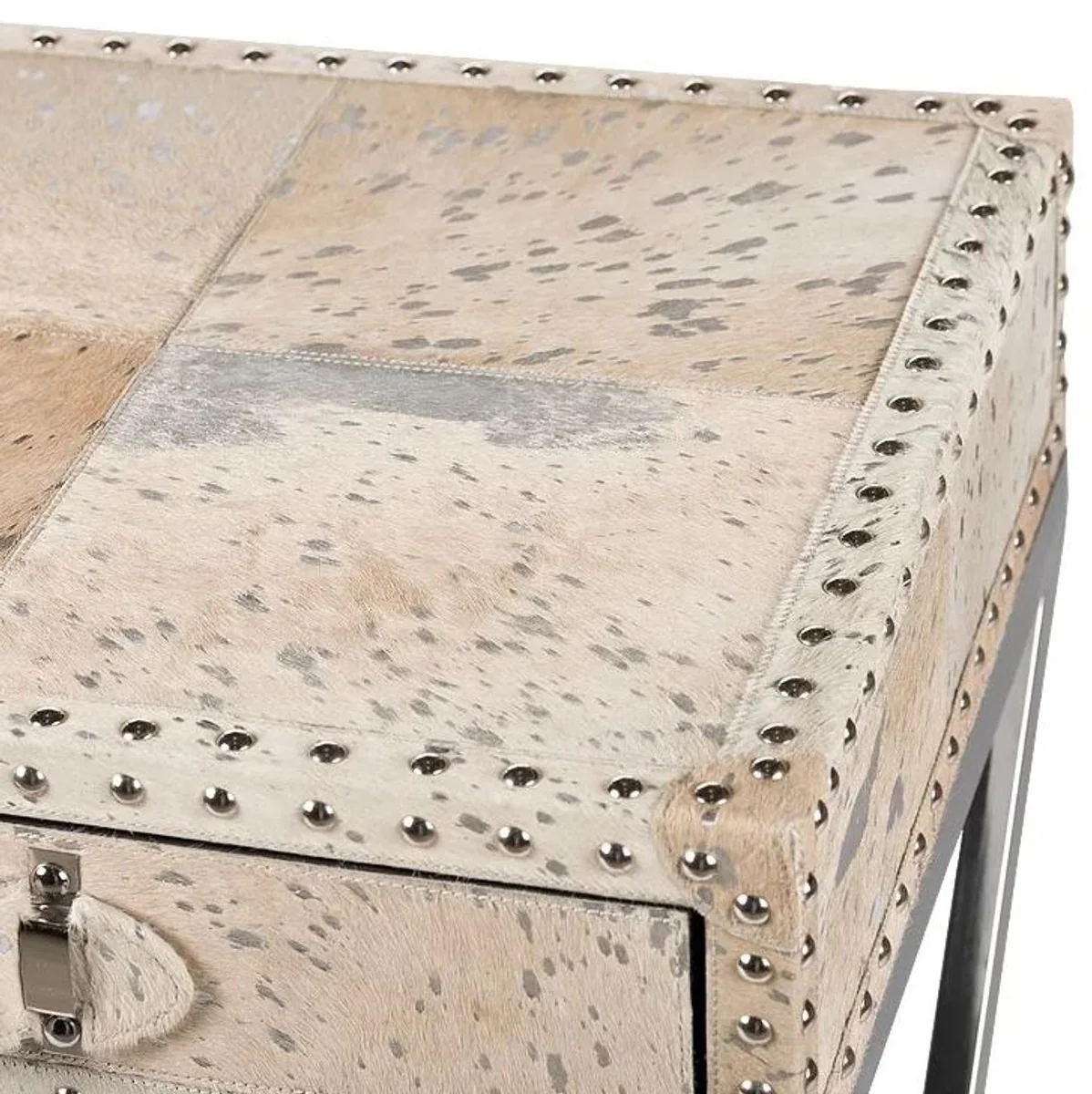 Casa Padrino escritorio de lujo con 2 cajones piel / plata 110 x 50 x H75 / metal - Secretaria