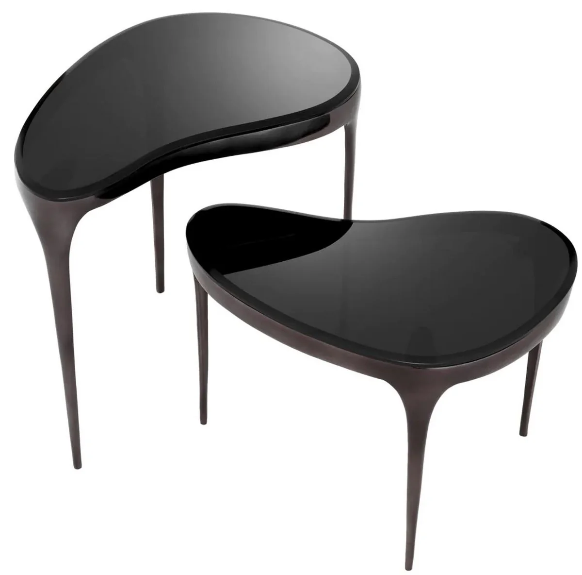Casa Padrino conjunto de mesa auxiliar de lujo plata negro / negro - 2 Mesas de aluminio con tapa de vidrio - Muebles de sal¨®n - Muebles de hotel - Muebles de lujo - Interiores de lujo
