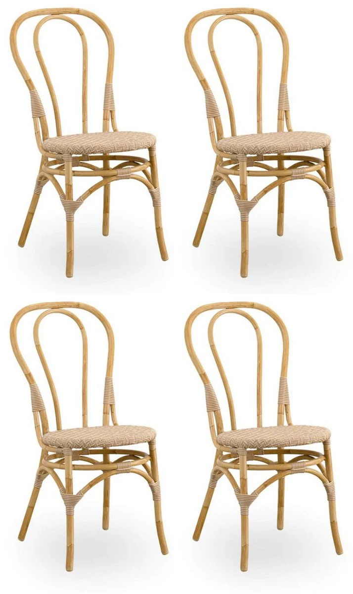 Casa Padrino conjunto de 4 sillas de jard¨ªn de lujo natural 45 x 56 x H. 88 cm - Muebles de jard¨ªn y terraza modernos en rat¨¢n - Calidad de Lujo
