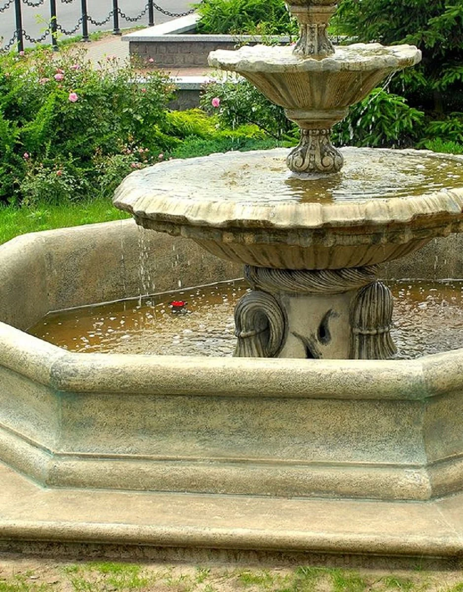 Casa Padrino borde de fuente barroco gris antiguo ? 350 x A. 35 cm - Magn¨ªfico borde de fuente de jard¨ªn - Magn¨ªfica decoraci¨®n de jard¨ªn en estilo barroco