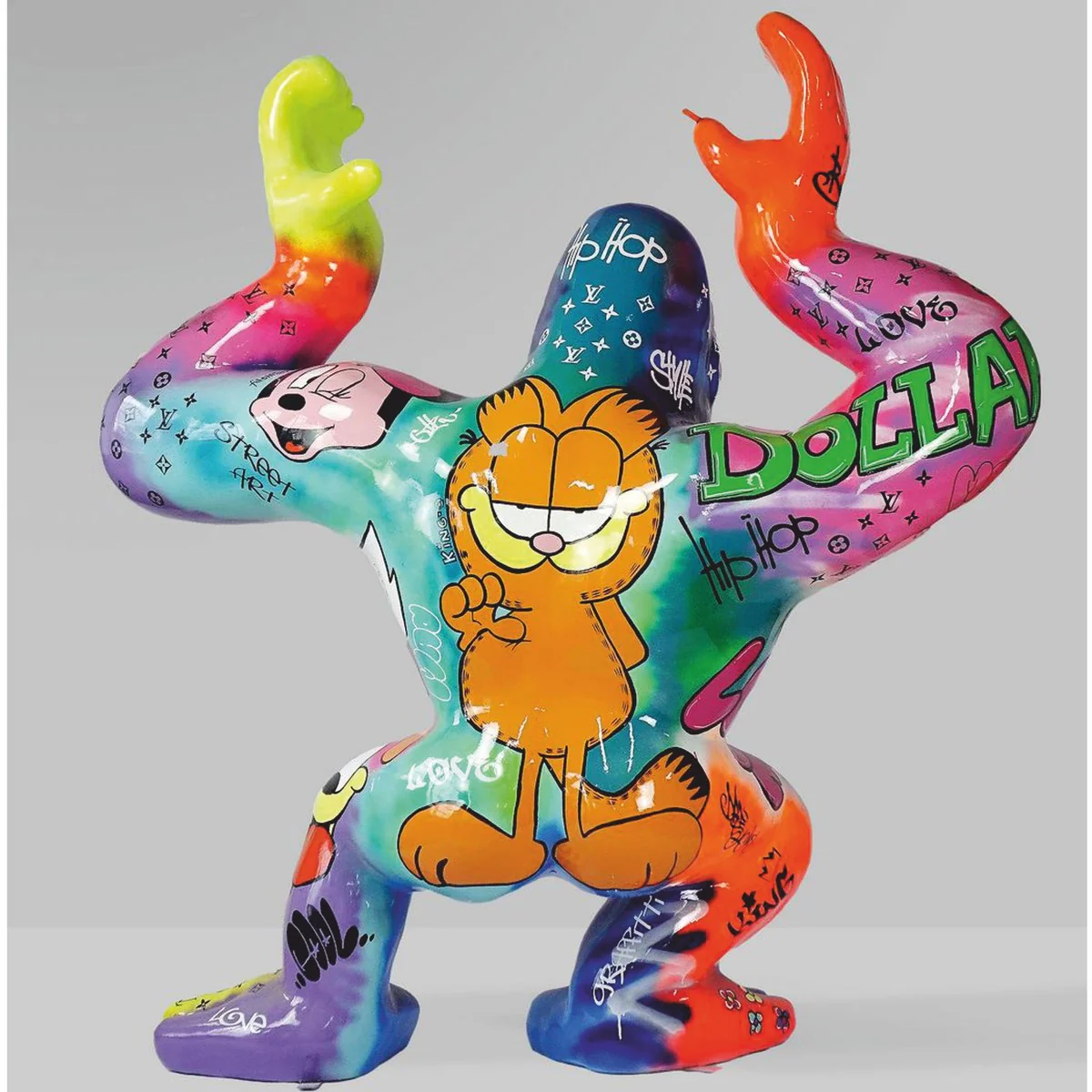 Casa Padrino escultura decorativa XXL gorila con barril colorido / negro A. 250 cm - Enorme figura de jard¨ªn