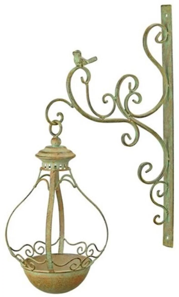 Casa Padrino Ba?o para P¨¢jaros de Pared Art Nouveau Verde / ¨®xido 19 x A. 53 cm - Ba?o para P¨¢jaros de Pared de Metal - Accesorios de Decoraci¨®n de Terrazas y Jardines
