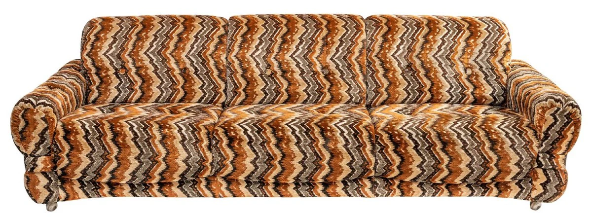 Casa Padrino sof¨¢ de lujo de dise?o de los a?os 70 beige / marr¨®n / negro 228 x 93 x A. 70 cm - Sof¨¢ de sal¨®n retro con ruedas - Muebles de sal¨®n de dise?o de los a?os 70